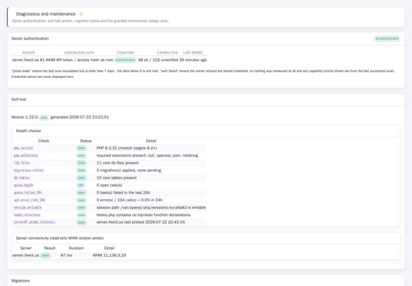 Admin: diagnostics naming any missing extension or credential.