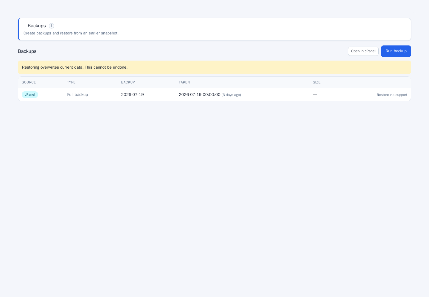 Client: backup generation, download and restore requests.