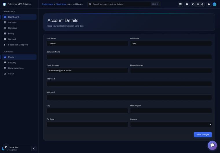 Account details form