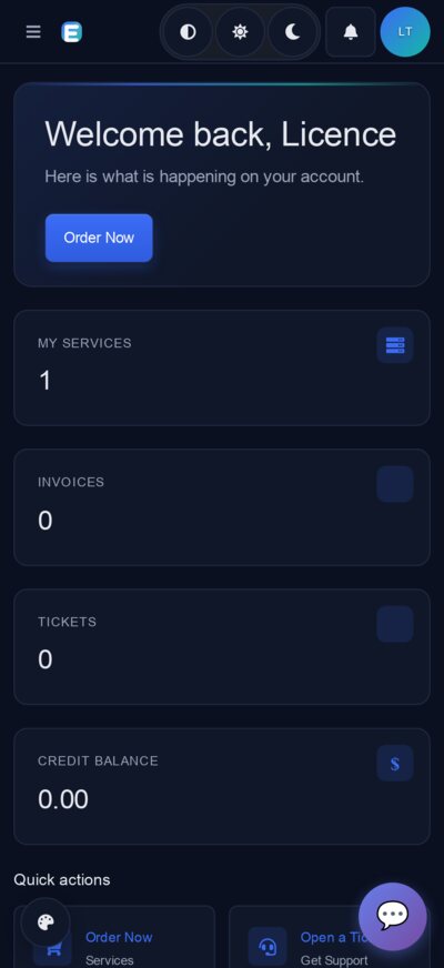 Client dashboard on mobile