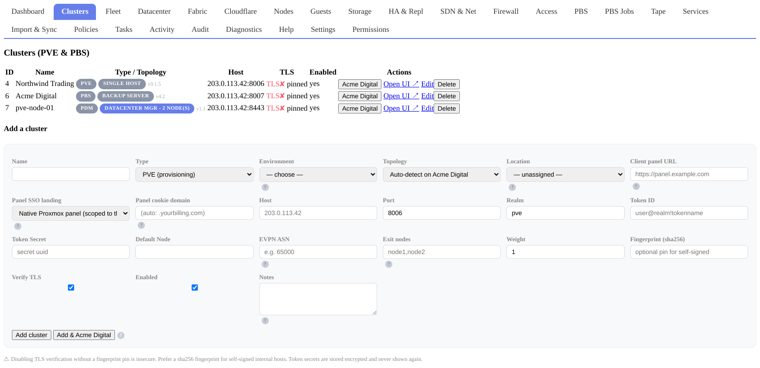Multi-cluster view for placement and growth.